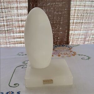 Alabaster White Oval Sculpture on Square Base - Hand Carved - Made in Italy
